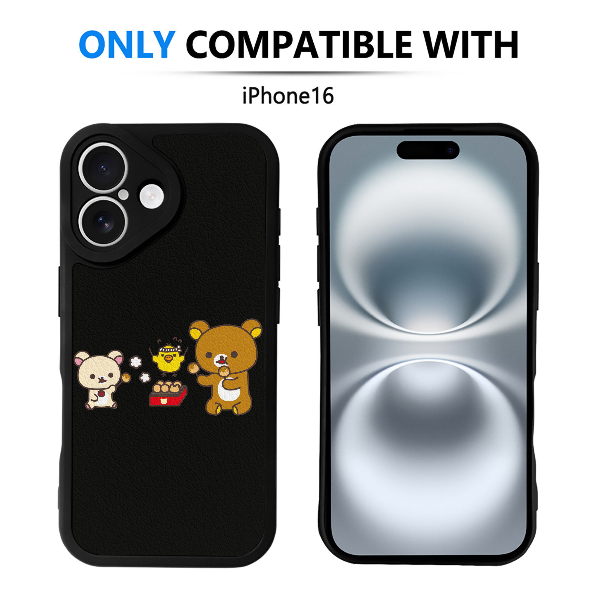 （画像用） リラックマ リラックマ キイロイトリ Rilakkuma Korilakkuma Kiiroitori 【iPhone 16シリーズ対応】シリコンスマホケース（レザー調） 材質：シリコン